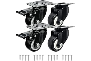 LMS Data Heavy Duty Castors Wheels - 4 Pack 50mm Castor Wheel Screws Set up to 200 KG Weight Moving- Black Quiet Swivel Trolley Wheels for Furniture, Bed (Black Castor - With 2 Brakes)