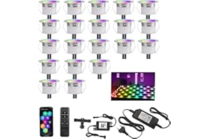 GEYUEYA HOME Ø31MM Spot LED Encastrable Extérieur Étanche, Couleur Dynamique IP67 Music Sync 12V Fonctionne avec Alexa Éclairage pour terrasse/escaliers/chemin/jardin - Lot de 20