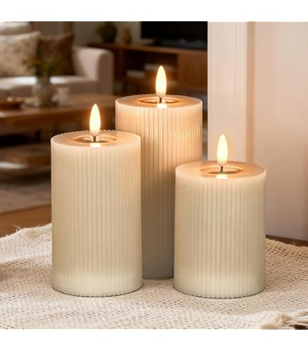Eynshoo Flameless LED Candles Set Of 3 – Remote Control & Timer, Realistic Flickering Flame, Rechargeable Battery Operated White Glass Pillar Candles (D3 X H4,5,6)