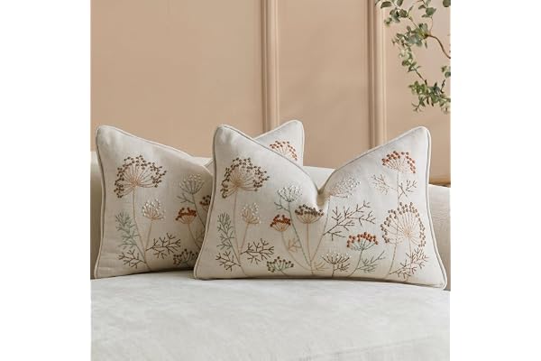 HOSTECCO Förpackning med 2 broderade korsryggskuddar 30 x 50 cm, chenille dekorativa prydnadskuddar med botanisk maskrosbrode