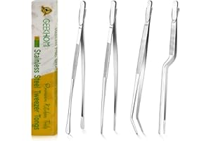 GEEKHOM Szczypce do gotowania, [4 sztuki] 30 cm cienkie długie szczypce do żywności, pęseta kuchenna ze stali nierdzewnej, profesjonalne szczypce szefa kuchni do grilla, pieczenia, pieczenia,