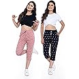 STYLEAONE By 3/4 Comfortable Activewear Lounge Sports with Two Side Pockets and Comfortable Elasticated Waistband and Drawstring for Women Capri (Pack of 2) (XL, MULTICOLOR & DARK BLUE, BEIGE)
