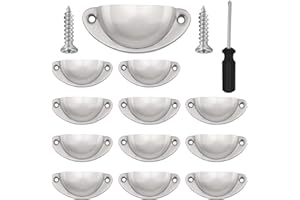 Vandicka Lot de 12 Poignées de Tiroir Vintage, Poignées de Meubles Traditionnelles en Demi Lune, Poignées de Coquille pour Placard, Armoire, Commode, Argent, Vis et Tournevis Incluses