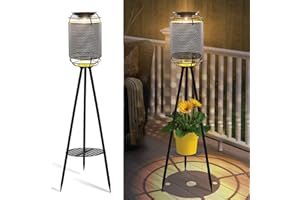 JJALIGHTS Solar Außenstehlampe Dreibein Solar-Stehlampe Wasserdicht LED Außenleuchte für Patio Deck Rasen Hof Garten Weg (Schwarz)