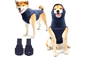 ZESTEFY Beruhigungsweste für Hunde mit Kapuze & Reflektierstreifen – Atmungsaktiver Hundemantel zur Stressreduktion bei Feuerwerk, Gewitter & Reisen (Dunkelblau, L)