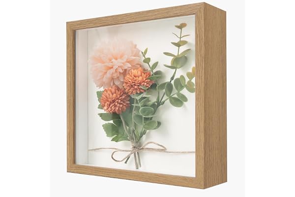 WISYOK 3D-bildram för fyllning, 22×22 cm, 3cm djup, träfärg | 3D-objektram för foton, objekt och bröllopsbukett, DIY-konstverk för vägg eller bord, perfekt heminredningspresent