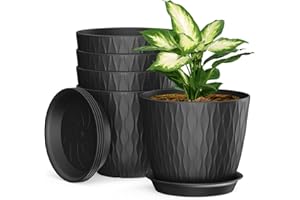 Homeuouz 5 Packs Blumentopf mit Bewässerungssystem, 17.8cm Pflanzentopf mit Bewässerungssystem, Übertopf mit Untersetzer, Blumentöpfe Set Ideal für Innen und Balkongärten,Schwarz
