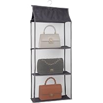 SAVORLIVING Hanging Handbag Organizer, 3 Mesh Shelves Hanging ...