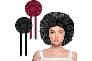 ACWOO Bonnet de Nuit en Satin Ajustable, 2Pcs Bonnet en Soie pour Cheveux, pour Femmes, Couchage et Maquillage