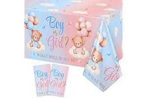Heboland 2 Pezzi Orso Tovaglie Gender Reveal Decorations, Boy or Girl Gender Reveal Party Decorations Rosa Blu Teddy Bear Tovaglia Rettangolare Grande 137 x 274 cm