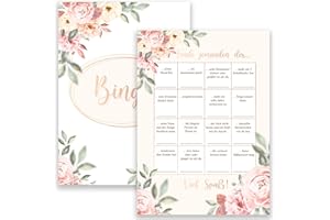 ‎KLASSE 50x Bingo Karten Party Geburtstags Geburtstag Jubiläum Hochzeitsbingo Hochzeit rosa Rosen Gold witziges Hochzeitsspiel Hochzeitsspiele für Gäste Brautpaar Spiel Hochzeitsdekoration Hochzeitsfeier