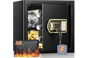 Mejasg Safe Tresor Feuerfest mit Feuerfester Wasserdichter Dokumententasche, 45L Möbeltresor mit Herausnehmbares Regal&Externes Batteriefach, Digitaler Tresor für Zuhause Bargeld Schmuck A4 Dokumente