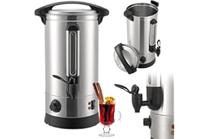 ‎JUSKYS Juskys Glühweinkocher Teramo 10 Liter 1500W mit Zapfhahn, Thermostat & Überhitzungsschutz, 30-110°C, Edelstahl, elektrisch, Heißgetränkespender