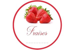 30x Fraises - Lot d'étiquettes autocollantes rondes pour la cuisine, diamètre 50mm, faciles à décoller, idéales pour l'étiquetage de vos pots de confitures et bocaux fait maison - Mon Bio Jardin