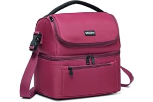 VASCHY Bolsa Térmica Porta Alimentos para Mujer, Bolsa Comida Trabajo Bolsa Almuerzo Bolsa Isotermica Nevera Portatil con Dos Compartimentos y Correa Ajustable para Picnics Playa Camping, 13,4 L, Rojo