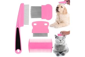 Molain pettine per gatti, pettine gatto, pettine pulci gatto per la rimozione di macchie da lacrimazione, pettine per la toelettatura di cani e gatti (rosa)