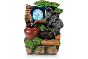 Dyna-Living Tabletop Water Fountain,Indoor Water Fountain, Elephant Indoor Waterfall Feature with Crystal Ball and Light for Home Office Decor Relaxation 6''X4''X8''