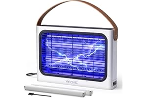 YISSVIC Lampada Antizanzare 4300V Zanzariera Elettrica 20W UV, con 2 Lampadine di Ricambio, Cassetto Estraibile, Manico in Pelle PU, Sicuro per Uomini e Animali, Uso Interno, Cavo 1.8m