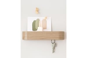 KAZAI. Wieszak na Klucze 'Toke' | Design Haczyków na Klucze z Berlina | Nowoczesny Uchwyt z Półką z Drewna | Wieszak jako Mebel Ścienny do Przedpokoju | Dąb, biały