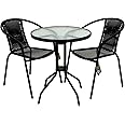 Marko Outdoor 3 & 5 Piece Bistro Set Black Wicker Rattan Woven Chairs with Round Glass Table (3 Piece Set)