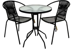 Marko Outdoor 3 & 5 Piece Bistro Set Black Wicker Rattan Woven Chairs with Round Glass Table (3 Piece Set)