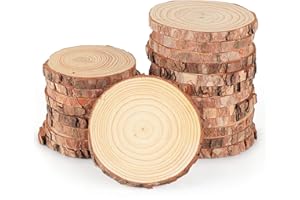 ilauke 16 Stück Natürliche Holzscheiben 9-10cm Unbehandeltes Baumscheiben, Vorgeschliffene runde Holzplatten für Basteln, Tischdeko, Hochzeitsdekoration und DIY-Projekte