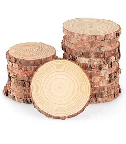6 Disques En Bois Brut - 30 Cm De Diamètre, 3 Mm D'épaisseur - En Chêne, Avec Trou Et Corde De Chanvre