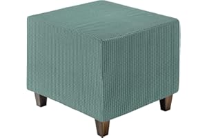 sourcing map Ottoman Cover Square, Jacquard Ottoman Slipcover with Elastic Bottom, Stretchable Footrest Stool Covers for Living Room Furniture Protector (Green, Large Size)