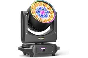 MYTUEETP 19 LED Zoom Lumière Tête Mobile 285W Lyre LED RGBW 4 en 1 Moving Head Professionnelle Focus Wash DJ Lumière avec Bande Lumineuse pour Mariage Scène Soirée Concert Noël Halloween
