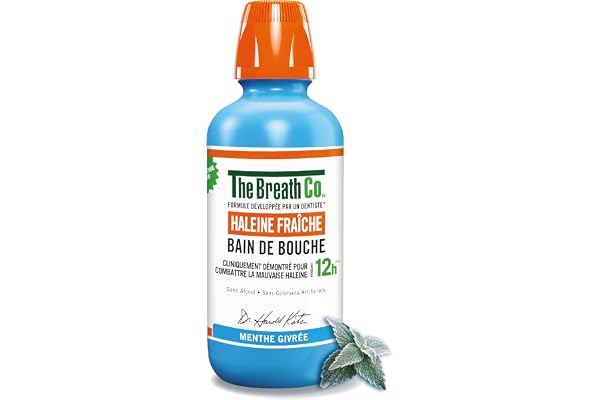 The Breath Co. - Bain de Bouche Sans Alcool - Formule développée par un dentiste - Haleine Fraîche pendant 12 heures* - Menthe Givrée, 500ml
