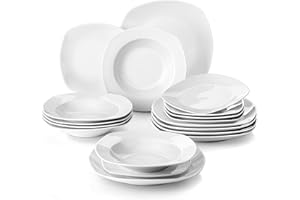 MALACASA Dinner Sets for 6 People, 18-Piece Ivory White Porcelain Plates and Bowls Set Dinnerware Set with 6-Piece Dinner Plate/Soup Plate/Dessert Plate, Series Elisa