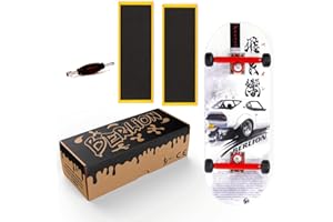 BERLION - Finger Skate para Dedos Profesional de Madera Pro concavidad Media, Mini monopatín Fingerboard pequeño, Lija, Herramienta y Ruedas, Finger Toys antiestres (White and Red)