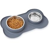 Pecute Dog and Cat Feeder, 3-in-1 Drinking Bowl for Cats Dogs, Pets Small Stainless Steel Removable Steel, Non-Slip Silicone