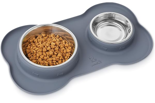 Pecute Gamelle Chien Chat Antidérapante Anti-débordement - Acier Inoxydable 304 & Silicone LFGB Alimentaire - Pliable Portable Voyage Maison - pour Chiot Chaton Petit Chien (200ml+400ml)
