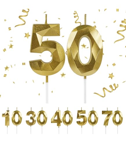 Candela Luminosa Fontana Fiaccola 50 ANNI con numero glitterato ORO