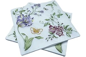 ZELTEN 20 Servilletas de Papel de Colores Decoupage Vintage Cena Fiesta del Té Ducha Servilletas, Floral & BIutterfly I
