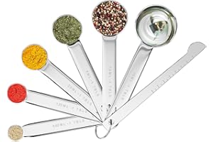 Fousenuk 7 pezzi Cucchiai Dosatori, Misurini Cucina Set in Acciaio Inox 304 con 6 Misurini Cucchiai e 1 Righello, per Culinaria e Pasticceria, Cucchiai Dosatore per Misurare Solidi e Liquido