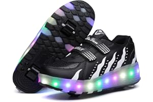HOSIMY Unisex Kids LED Strips Roller Skates Shoes with Wheels Boys Girls Cross Trainers Technical Luminous Skateboarding Shoes Outdoor Gymnastics Sneakers with USB Charging