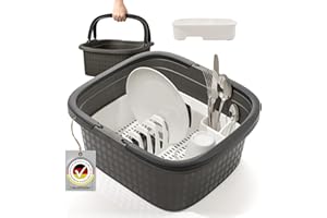 ‎HAUSFELDER Hausfelder Camping Spülschüssel – Spülwanne mit Abtropfgestell & Henkel – Waschschüssel für Camping Outdoor-Küche Wohnmobil – 16L Kunststoff Spülset (Anthrazit)﻿
