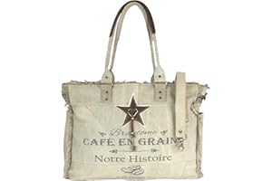 Sunsa Duża torebka damska, torba XXL z płótna i skóry. Zrównoważona torba plażowa/weekendowa z zamkiem błyskawicznym i gwiazdą. Torba na ramię w stylu vintage jako pomysły na prezent dla kobiet,