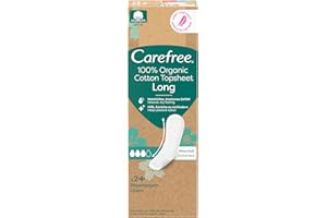 Carefree Wkładki higieniczne 100% bawełna organiczna (24 sztuki), ze 100% certyfikowanej bawełny ekologicznej dla naturalnego, suchego uczucia, rozmiar długi