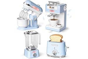 Toyssa Kinder Küchengeräte Set mit Kaffeemaschine Mixer Toaster Rührgerät, Zubehör Spielküche mit Licht und Sound, Kinderküche Zubehör Spielzeug Geburtstag Geschenk Mädchen Junge 3 4 5 6 7 8 Jahre