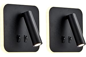 Lampa ścienna uksunvi LED, lampa ścienna do czytania nocnego, 12W lampy do czytania ścienne LED, regulowane reflektory (3W +9W 3000K ciepłe światło) czarne (czarny kwadrat 2PCS)