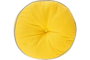 HOMESCAPES Yellow and Grey Round Floor Cushion Large Decorative Circular Children’s & Garden Seat Pad, Pre-Filled 100% Cotton Indoor and Outdoor Cushion, 43cm