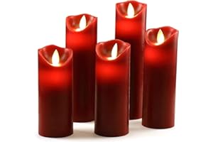 OSHINE Set di Candele Scintillanti Senza Fiamma–Natale Senza Fiamma Candele Decorative: Classiche Candele Cilindriche in Vera Cera da 5.5" 6" 6.5" 7" e 8" e Telecomando da Timer （rosso）