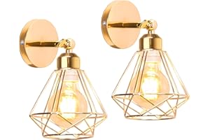 iDEGU 2 Pezzi Lampada da Parete Vintage 16CM Applique da Parete Design Gabbia Industriale E27 Illuminazione Interni Regolabile Lampada a Muro per Camera da Letto Soggiorno Cucina (Tipo-C Oro)