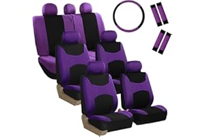 FH Group FH-FB030217-COMBO Light & Breezy Purple/Black Cloth Seat Cover Set Airbag & Split Ready- Fit Most Car, Truck, Suv, or Van