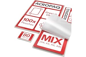 ACROPAQ Laminating Pouches - 100 Pack, Mixed (A4, A5, A6, A8), 160 Micron (2 x 80 Micron), Glossy Finish, Premium Quality, Rounded Corners, Ideal for Photos and Notes - 18023