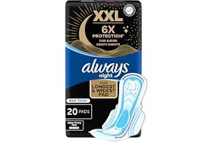 Always Pads XXL Night Thick Super Heavy Flow, 20 | Always XXL Night Pads are our longest and widest pad, designed for your super heavy flow nights.
