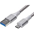 Amazon Basics Verbindungskabel, USB-C auf USB-A, 3.1-Standard der 1. Generation, doppelt geflochtenes Nylon, 1.8 m, Silberfar